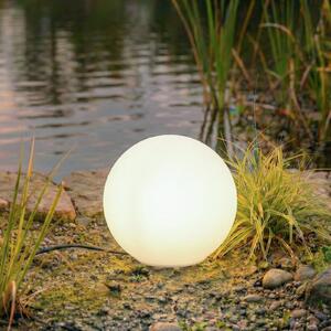 Lindby guľová lampa Valyra, Ø 30 cm, IP54, zemný kolík, Biela / opálová, Plast, Moderný, Vonkajšia guľa