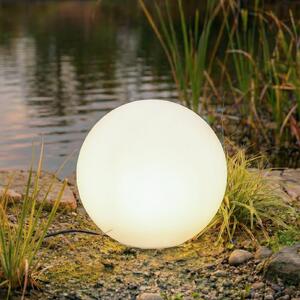 Lindby guľová lampa Valyra, Ø 40 cm, IP54, zemný kolík, Biela / opálová, Plast, Moderný, Vonkajšia guľa