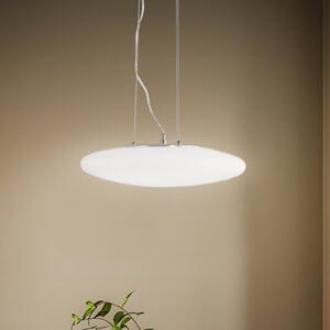 Lindby LED závesné svietidlo Gunda, biele, sklo, Ø 47 cm, stmievateľné, Biela / opálová, Obývacia izba / jedáleň, Sklo, Moderný, Závesné svietidlo