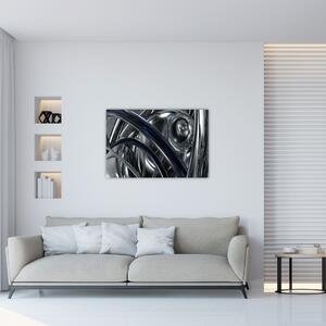 Obraz sivej abstrakcie s modrou (90x60 cm)