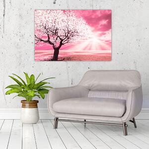 Ružový obraz stromu (90x60 cm)
