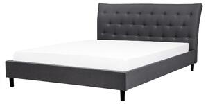 Posteľ tmavosivá látkové čalúnenie 160 x 200 cm prešívané čelo s gombíkmi v štýle Chesterfield lamelový rošt drevené nohy moderný štýl spálňa