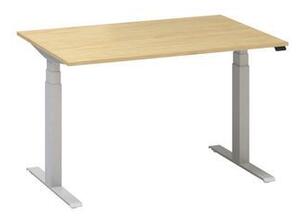 Výškovo nastaviteľný kancelársky stôl Alfa Up so sivým podnožím, 120 x 80 x 61,5-127,5 cm, dezén buk Bavaria