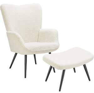 Kreslo Hygge polstrované, ergonomické, nosnosť 150 kg - S podnožkou, Bouclé krémová/čierna