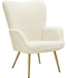 Kreslo Hygge polstrované, ergonomické, nosnosť 150 kg - Bez podnožky, Bouclé krémová/zlatá