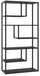 Regál Venda so 6 priehradkami, industrialny vzhľad, 85x35x188cm - čierna