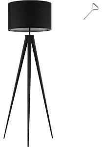 Stojacia lampa Lunaris, textilný tienidlo, trojnožka - čierna