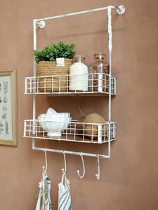 Krémová antik kovová nástenná polička s háčikmi Old Shelf - 48*18*77 cm - Chic Antique