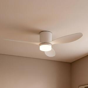 Lucande LED stropný ventilátor Kayu, biely, DC, tichý, Ø 132 cm, Biela / opálová, Obývacia izba / jedáleň, Plast, Moderný