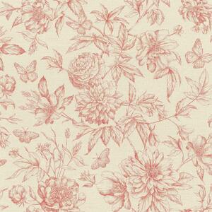 RASCH | Vliesová tapeta na stenu Peonies 793949 | 0,53 x 10,05 m | červená, krémová, ružová