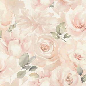 RASCH | Vliesová tapeta na stenu Peonies 582314 | 0,53 x 10,05 m | ružová, marhuľová, zelená, krémová