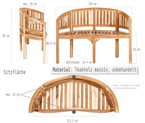 Teaková lavica do záhrady, oblý sedák,120 cm, prírodné drevo