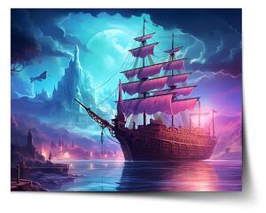 Sablio Plagát Magická plachetnica pod mesiacom - 60x40 cm