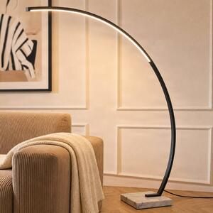 Lindby Oblúková stojacia lampa LED Kendra, čierna, hliník, výška 180 cm, Čierna, Obývacia izba / jedáleň, kov, Moderný, Oblúková stojaca lampa