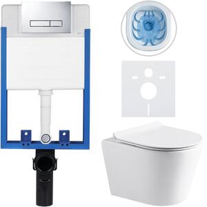 CERANO - Kompletný podomietkový WC set Lite/Norbi - biela lesklá - WC tlačidlo Slim, chróm - na zamurovanie - 48,5x36,5 cm