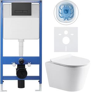CERANO - Kompletný podomietkový WC set Lite/Norbi - biela lesklá - WC tlačidlo Slim, čierne matné - predstenová inštalácia / sadrokartón - 48,5x36,5 …