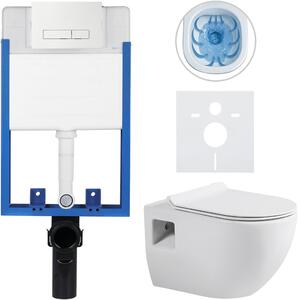 CERANO - Kompletný podomietkový WC set Lite/Dure - biela lesklá - WC tlačidlo Slim, biele - na zamurovanie - 51x35 cm