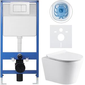 CERANO - Kompletný podomietkový WC set Lite/Norbi - biela lesklá - WC tlačidlo Classic, biele - predstenová inštalácia/sadrokartón - 48,5x36,5 cm