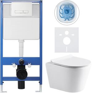 CERANO - Kompletný podomietkový WC set Lite/Norbi - biela lesklá - WC tlačidlo Slim, biele - predstenová inštalácia/sadrokartón - 48,5x36,5 cm