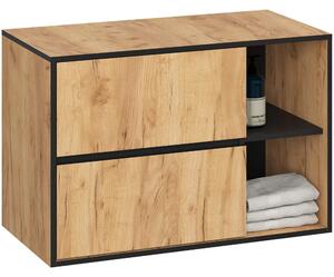 NovýNábytok.sk Kúpelňová skrinka Vambos W90UM 2SZ 2P (dub craft + čierna). Akcia -18%. Vlastná spoľahlivá doprava až k Vám domov. 1152125