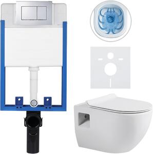 CERANO - Kompletný podomietkový WC set Lite/Dure - biela lesklá - WC tlačidlo Classic, chróm - na zamurovanie - 51x35 cm