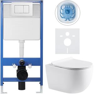CERANO - Kompletný podomietkový WC set Lite/Felci - biela lesklá - WC tlačidlo Classic, biele - predstenová inštalácia/sadrokartón - 52,5x36 cm