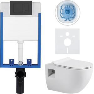 CERANO - Kompletný podomietkový WC set Lite/Dure - biela lesklá - WC tlačidlo Classic, čierne matné - na zamurovanie - 51x35 cm