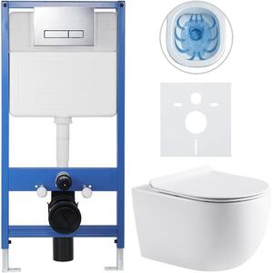CERANO - Kompletný podomietkový WC set Lite/Felci - biela lesklá - WC tlačidlo Slim, chróm - predstenová inštalácia / sadrokartón - 52,5x36 cm