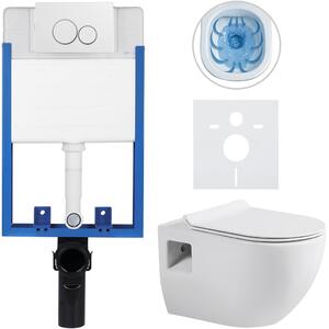 CERANO - Kompletný podomietkový WC set Lite/Dure - biela lesklá - WC tlačidlo Duo, biela - na zamurovanie - 51x35 cm