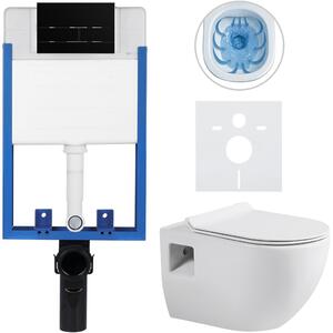 CERANO - Kompletný podomietkový WC set Lite/Dure - biela lesklá - WC tlačidlo Line, čierna matná - na zamurovanie - 51x35 cm