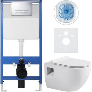 CERANO - Kompletný podomietkový WC set Lite/Dure - biela lesklá - WC tlačidlo Slim, chróm - predstenová inštalácia / sadrokartón - 51x35 cm