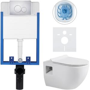 CERANO - Kompletný podomietkový WC set Lite/Dure - biela lesklá - WC tlačidlo Duo, chróm - na zamurovanie - 51x35 cm