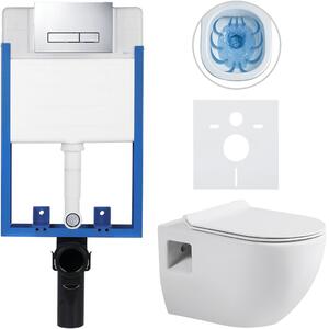 CERANO - Kompletný podomietkový WC set Lite/Dure - biela lesklá - WC tlačidlo Slim, chróm - na zamurovanie - 51x35 cm