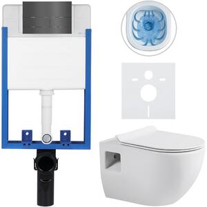 CERANO - Kompletný podomietkový WC set Lite/Dure - biela lesklá - WC tlačidlo Line, tmavo šedá - na zamurovanie - 51x35 cm