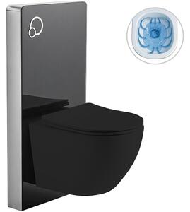 CERANO - Kompletný WC set sanitárny splach. modul - čierna matná + WC závesné Verde, Rimless + Slim/UF sedátko - čierna matná - 49x36 cm