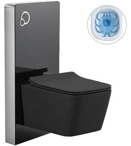 CERANO - Kompletný WC set sanitárny splach. modul - čierna matná + WC závesné Forte, Rimless + Slim/UF sedátko - čierna matná - 51x36 cm