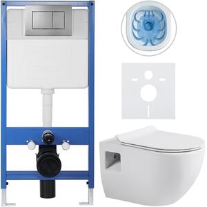 CERANO - Kompletný podomietkový WC set Lite/Dure - biela lesklá - WC tlačidlo Classic, tmavo šedá - predstenová inštalácia / sadrokartón - 51x35 cm