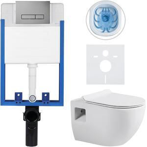 CERANO - Kompletný podomietkový WC set Lite/Dure - biela lesklá - WC tlačidlo Slim, tmavo šedá - na zamurovanie - 51x35 cm