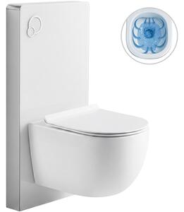 CERANO - Kompletný WC set sanitárny splach. modul - biela matná + WC závesné Felci, Rimless + Slim/UF sedátko - biela lesklá - 53x37 cm