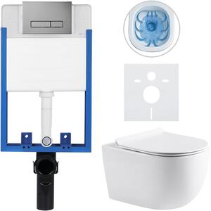 CERANO - Kompletný podomietkový WC set Lite/Felci - biela lesklá - WC tlačidlo Slim, tmavo šedá - na zamurovanie - 52,5x36 cm
