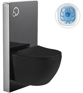CERANO - Kompletný WC set sanitárny splach. modul - čierna matná + WC závesné Verde, Rimless + Slim/UF sedátko - čierna lesklá - 49x36 cm
