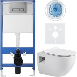 CERANO - Kompletný podomietkový WC set Lite/Dure - biela lesklá - WC tlačidlo Slim, tmavo šedá - predstenová inštalácia / sadrokartón - 51x35 cm