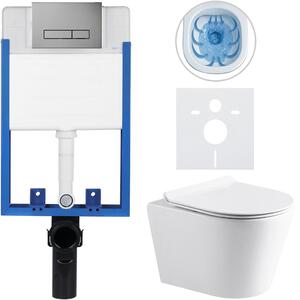 CERANO - Kompletný podomietkový WC set Lite/Norbi - biela lesklá - WC tlačidlo Slim, tmavo šedá - na zamurovanie - 48,5x36,5 cm