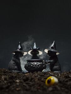 Sinsay - Halloweenový svietnik na čajovú sviečku v tvare mačiek s kotlíkom - čierna