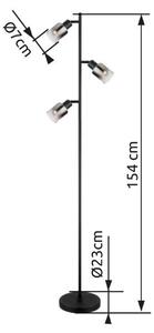GLOBO 54308S HUBERTUS stojacia lampaV1540mm 3xE14 matná čierna, dymová