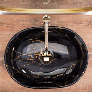 Rea Amelia Marble, keramické umývadlo na dosku 48x35 cm, lesklá čierna vzor Marble mramor, REA-U8000