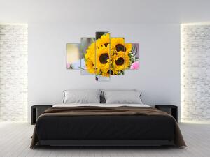 Obraz svadobnej kytice zo slnečníc (150x105 cm)