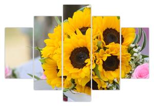 Obraz svadobnej kytice zo slnečníc (150x105 cm)
