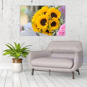 Obraz svadobnej kytice zo slnečníc (90x60 cm)