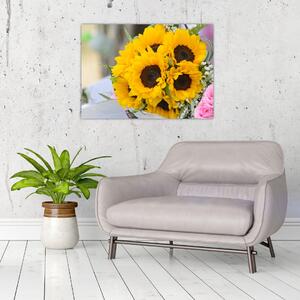 Obraz svadobnej kytice zo slnečníc (70x50 cm)